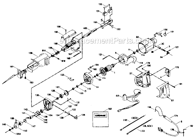 Page A Diagram and Parts List for 9629 Type 4 Porter Cable Reciprocating Saw